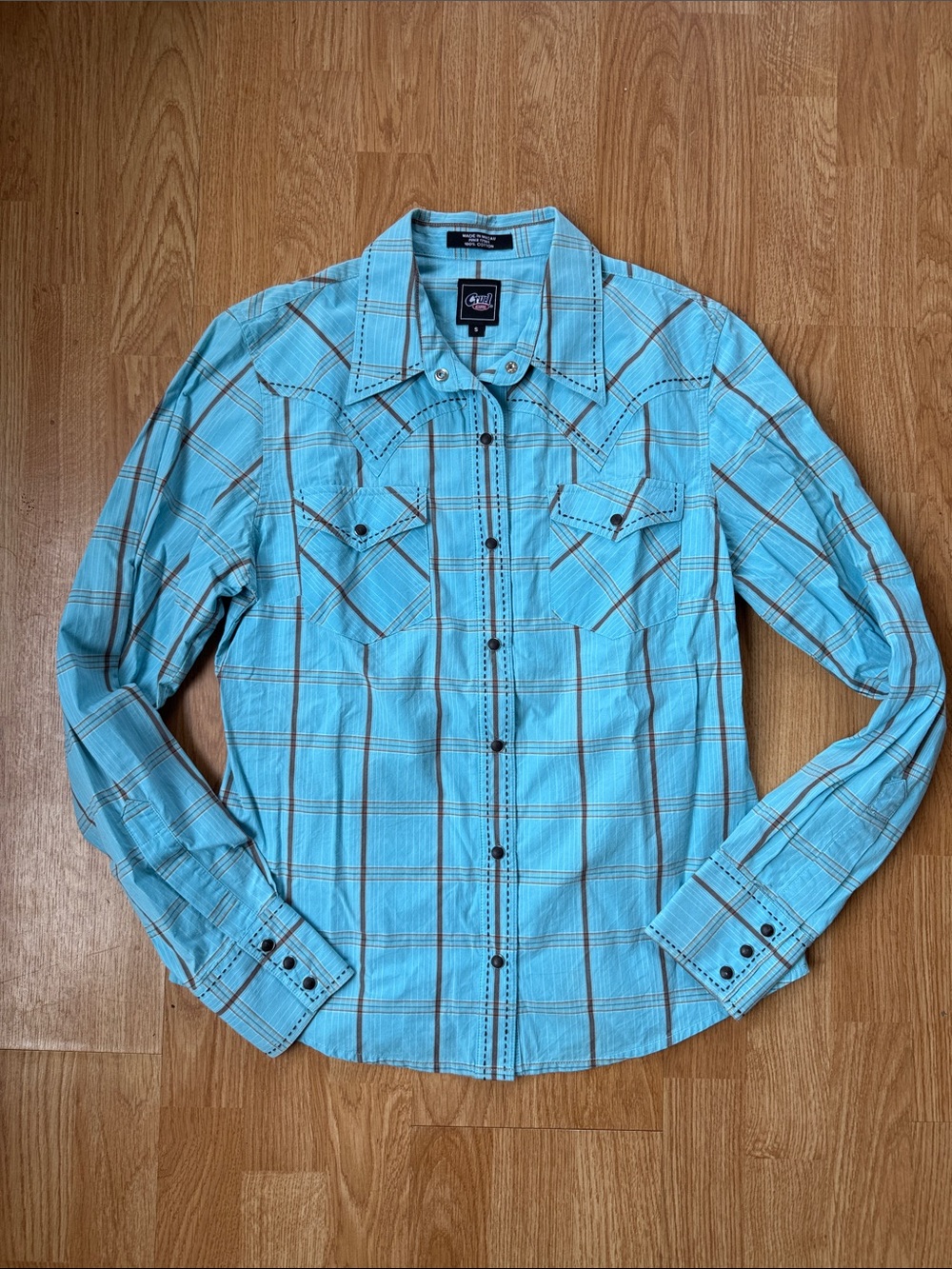 Cruel Girl Turquoise Plaid Western Button-Down Shirt